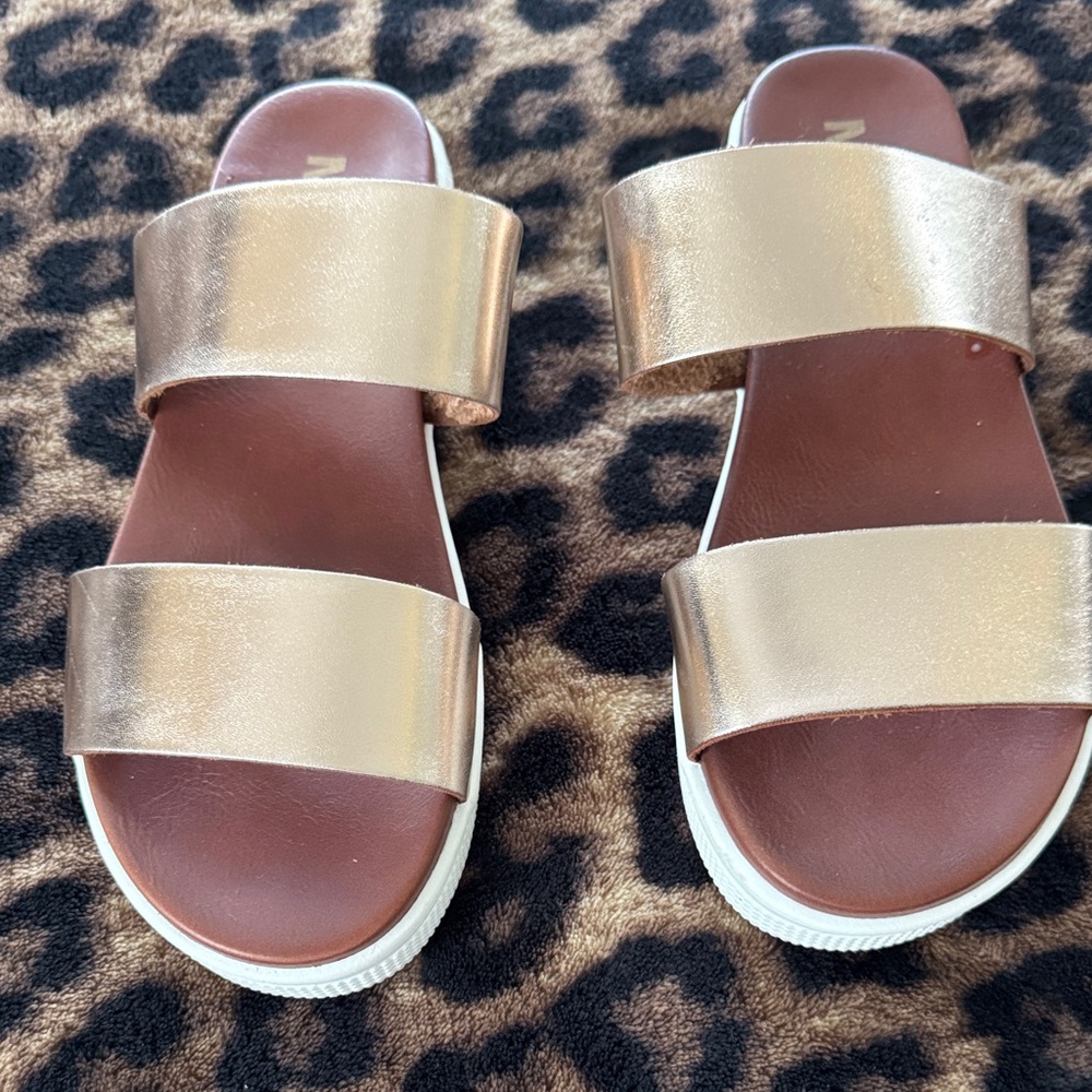 MIA Metallic Gold Double Strap Sandals